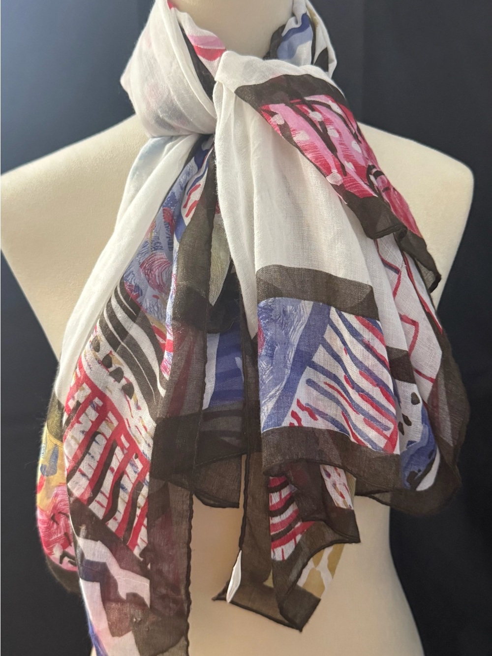 Lightweight Printed Women's Scarf in Cream with Multicolor Accents